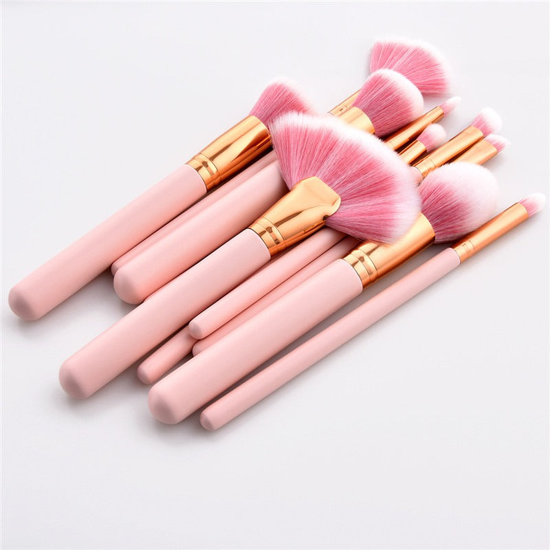 10-Piece Pink Makeup Brush Set