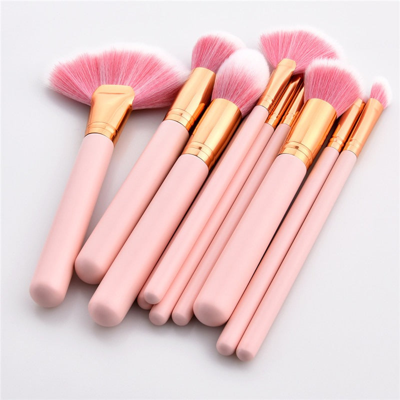 10-Piece Pink Makeup Brush Set