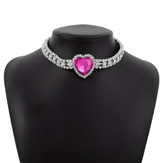 Barbie-Inspired Pink Rhinestone Heart Choker