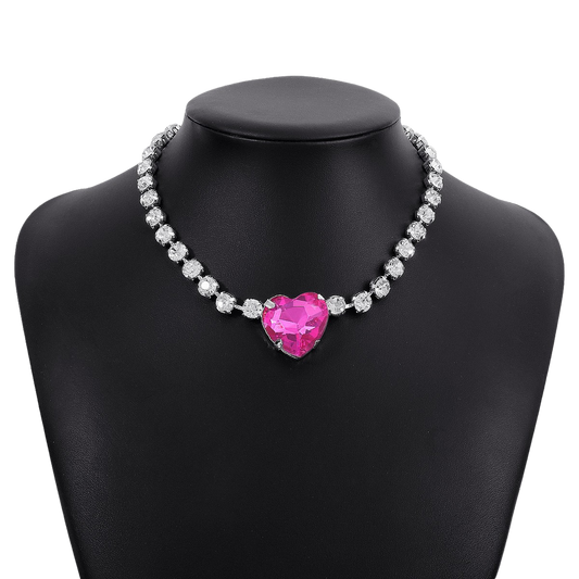 Barbie-Inspired Pink Rhinestone Heart Necklace